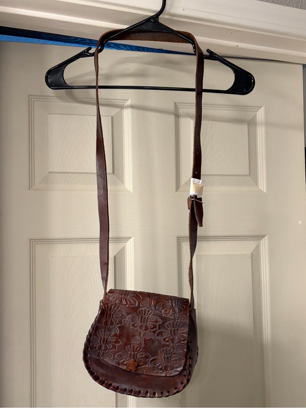 Brown Tooled Leather Crossbody Bag